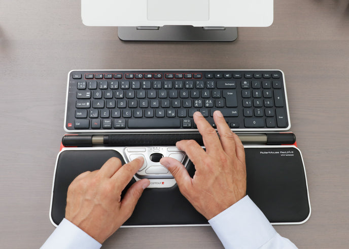 RollerMouse Red being used at the desk